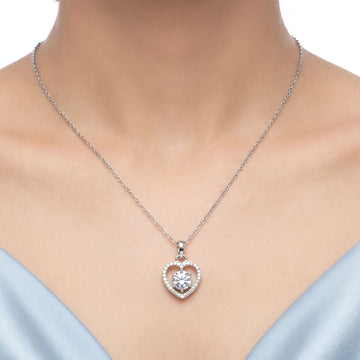 PRAO Necklace Anti-Tarnish Crystal Heart Halo Pendant