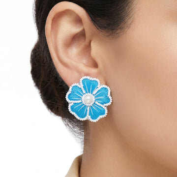 PRAO Earrings Anti-Tarnish Embroidered Ferozi Floral Statement