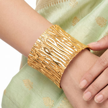 PRAO Bracelet Anti-Tarnish Organic Tree Bark Textured Cuff (Adjustable Size)