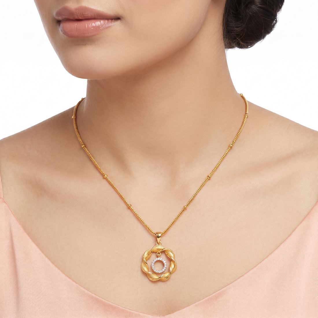 PRAO Necklace Anti-Tarnish Ribbon Wreath Crystal Pendant
