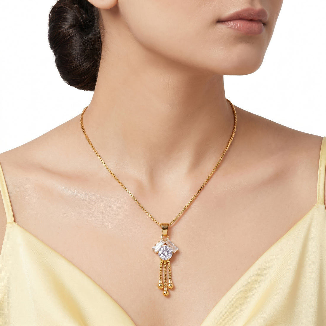 PRAO Necklace Anti-Tarnish Geometric Crystal Tassel