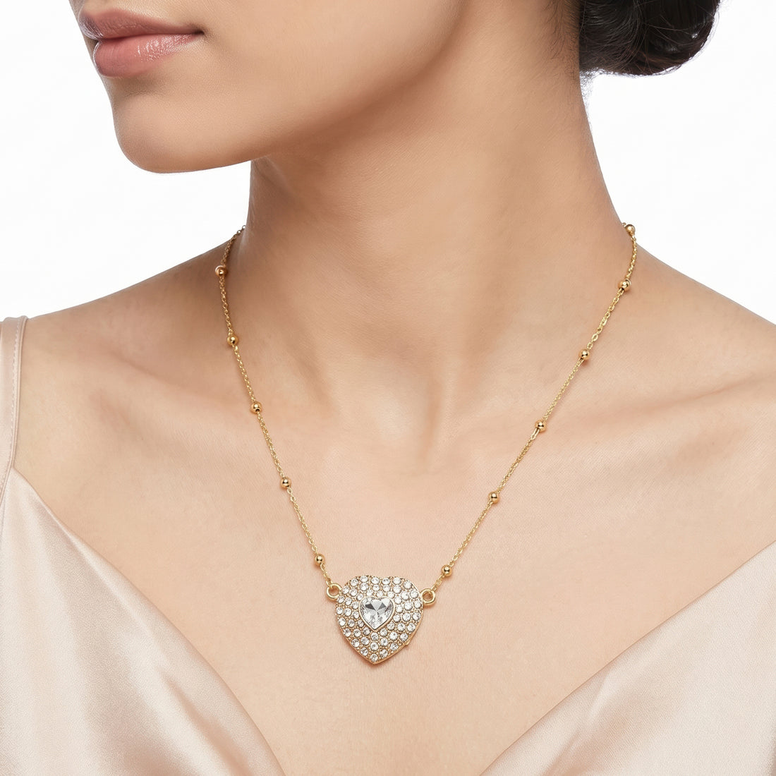 PRAO Necklace Anti-Tarnish Heart Crystal Pendant Satellite