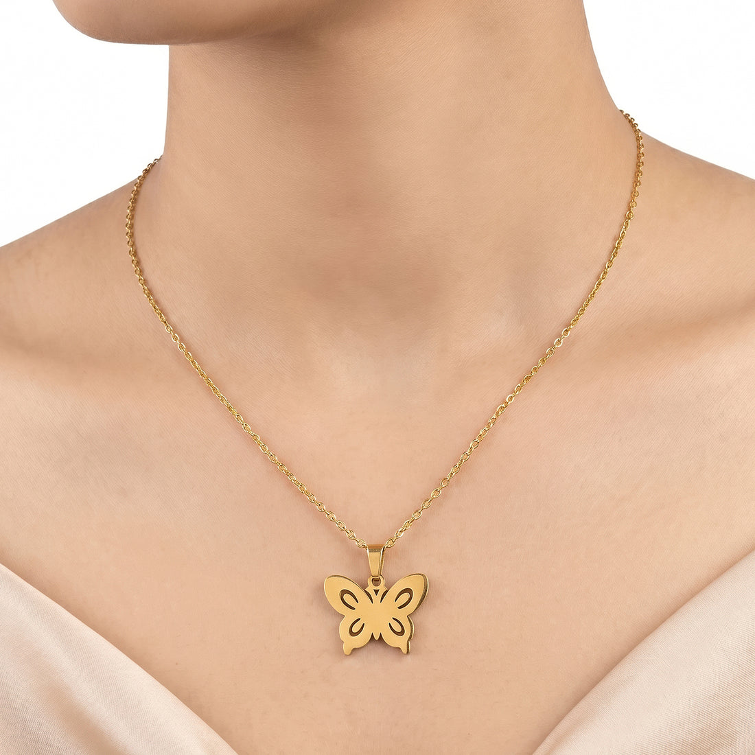 PRAO Necklace Anti-Tarnish Butterfly Pendant Set With Earrings