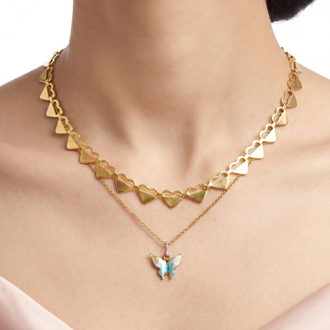 PRAO Necklace Anti-Tarnish Butterfly Pendant Set With Earrings