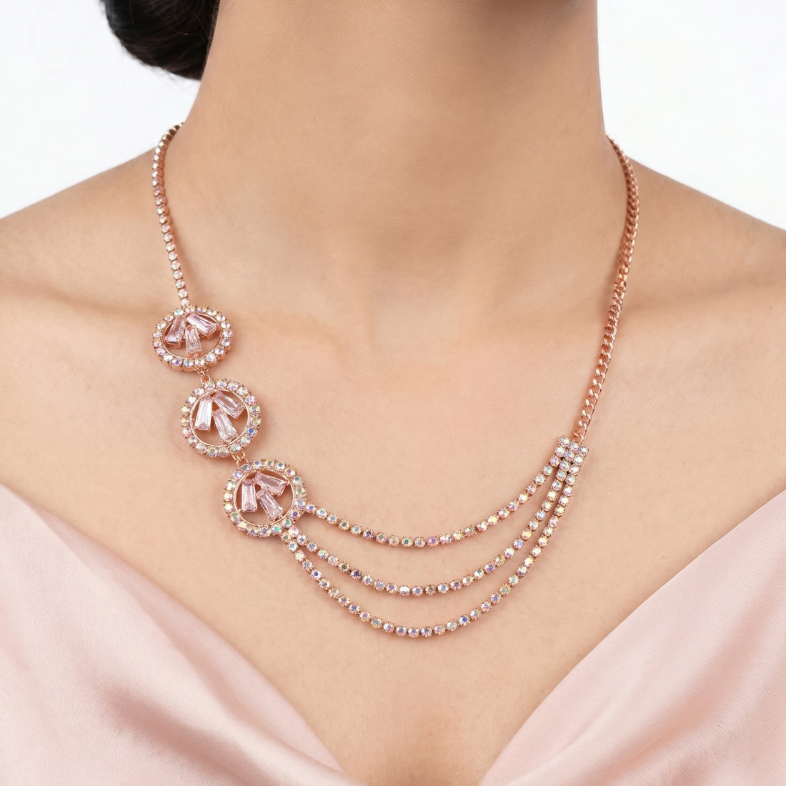 PRAO Necklace Anti-Tarnish Rhinestone Set With Earrings