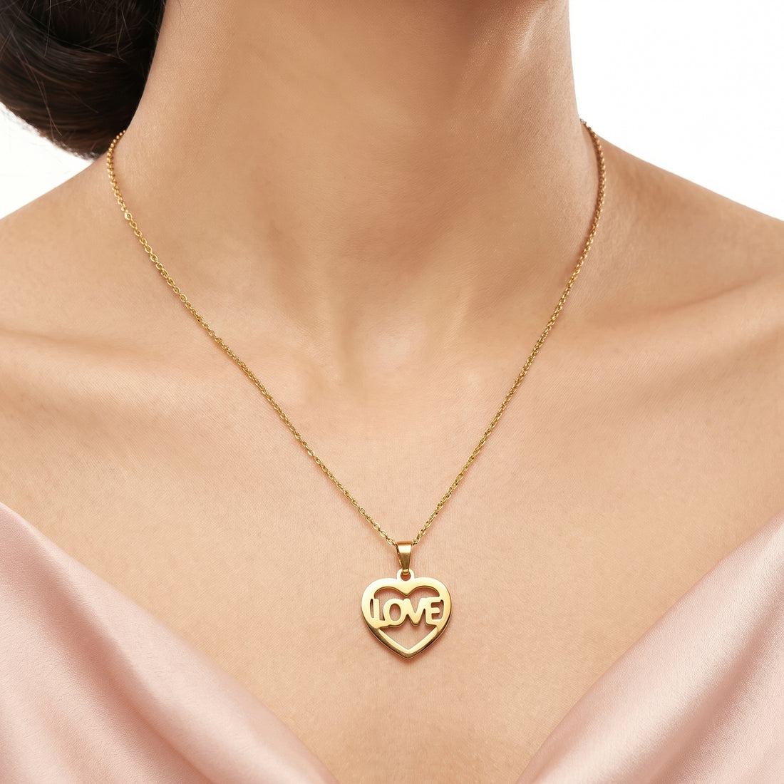 PRAO Necklace Anti-Tarnish Heart “LOVE” Set With Earrings