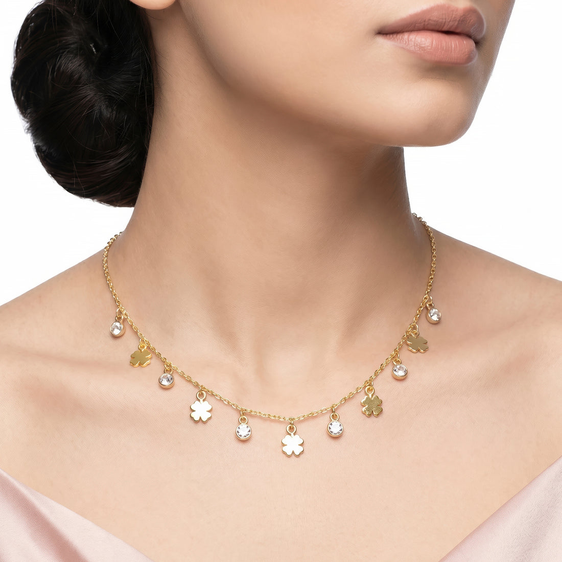 PRAO Necklace Anti-Tarnish Clover Charm Set With Earrings