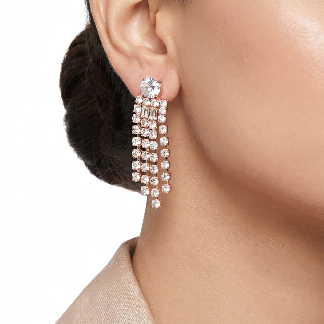 PRAO Necklace Anti-Tarnish Rhinestone Collar Set With Earrings