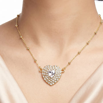 PRAO Necklace Anti-Tarnish Heart Crystal Pendant Satellite