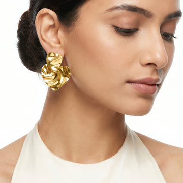 PRAO Earrings Anti-Tarnish Hammered Tiered Heart Dangles