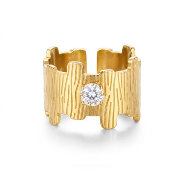 PRAO Ring Anti-Tarnish Textured Vertical Bar Crystal (Adjustable Size)