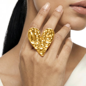 PRAO Ring Anti-Tarnish Hammered Heart Motif (Adjustable Size)