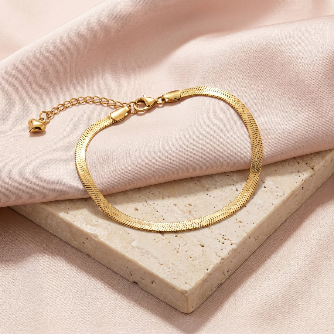 PRAO Anklet Anti-Tarnish Gold Plated Flat Snake Chain (Adjustable Size)
