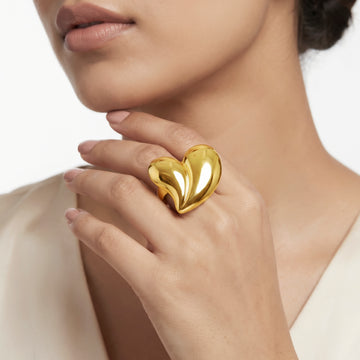 PRAO Ring Anti-Tarnish Puffed Silhouette Heart Motif (Adjustable Size)