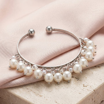 PRAO Bracelet Anti-Tarnish Openable Pearls Silver Bangle (Adjustable Size)