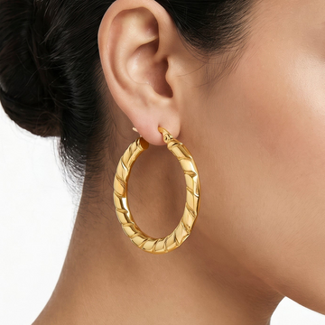 PRAO Earrings Anti-Tarnish Textured Twisted Rope Hoops