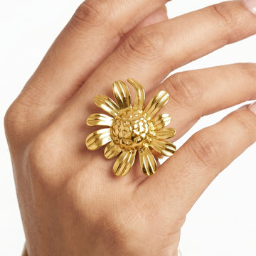 PRAO Ring Anti-Tarnish Daisy Textured Center (Adjustable Size)