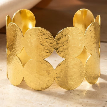 PRAO Bracelet Anti-Tarnish Hammered Gold Plated Bangle (Adjustable Size)