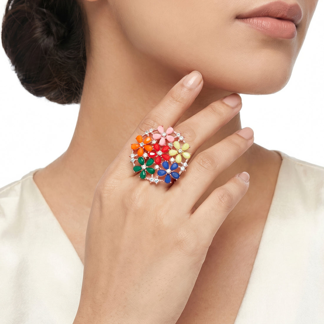 PRAO Ring Anti-Tarnish Floral Enamel Bouquet (Adjustable Size)