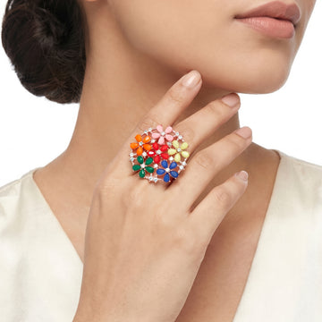 PRAO Ring Anti-Tarnish Floral Enamel Bouquet (Adjustable Size)