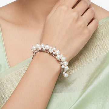 PRAO Bracelet Anti-Tarnish Faux Pearl Bunch Openable Bangle (Adjustable Size)