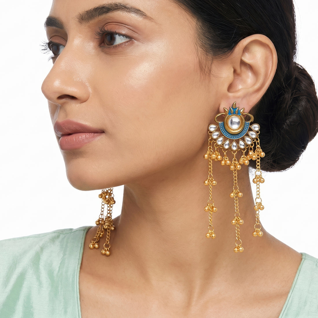 PRAO Earrings Anti-Tarnish Blue Enamel Kashmiri