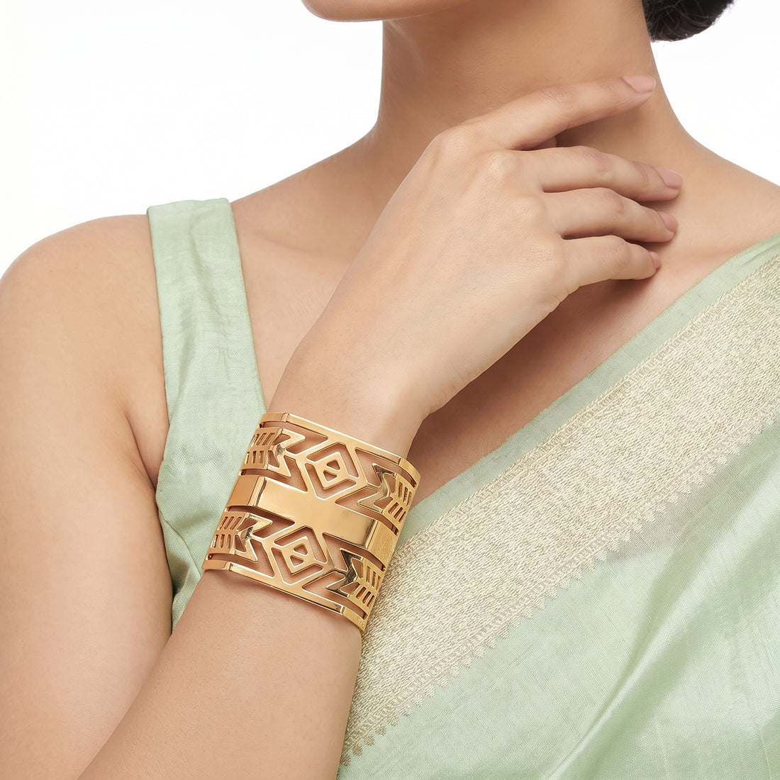 PRAO Bracelet Anti-Tarnish Moroccan Lattice Laser-Cut Cuff (Adjustable Size)