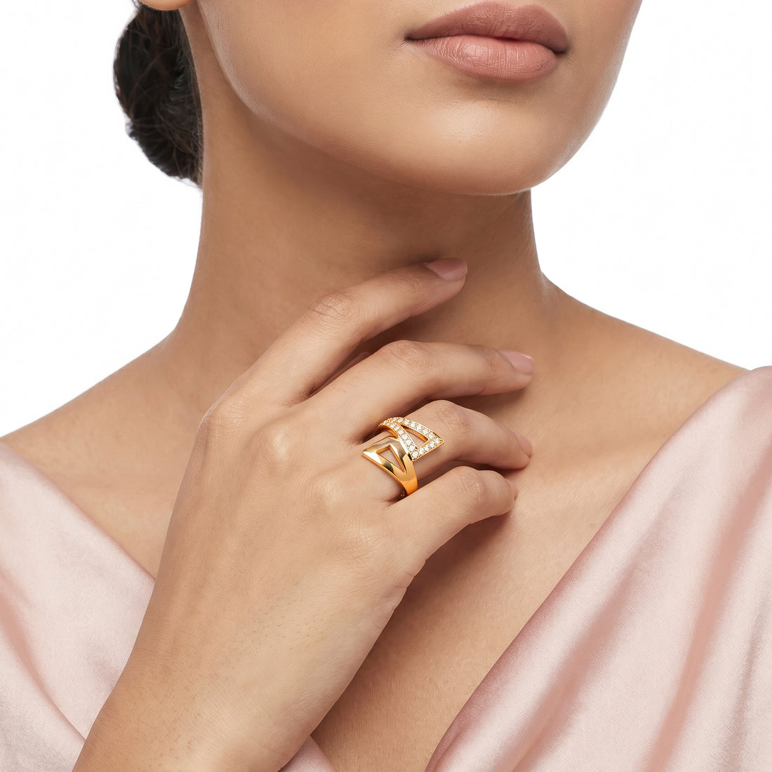 PRAO Ring Anti-Tarnish Geometric Triangle Pavé (Adjustable Size)