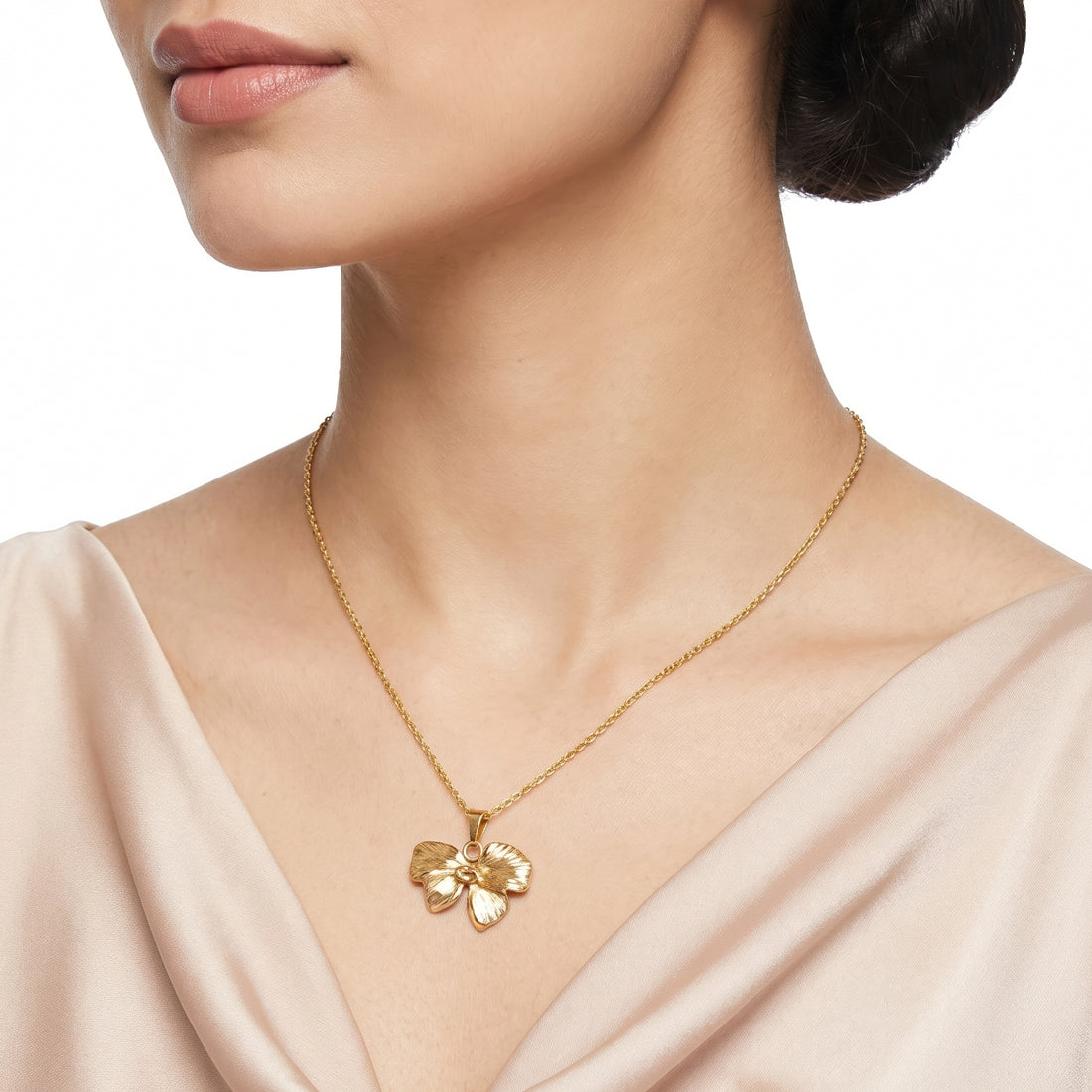 PRAO Necklace Anti-Tarnish Textured Bow Pendant