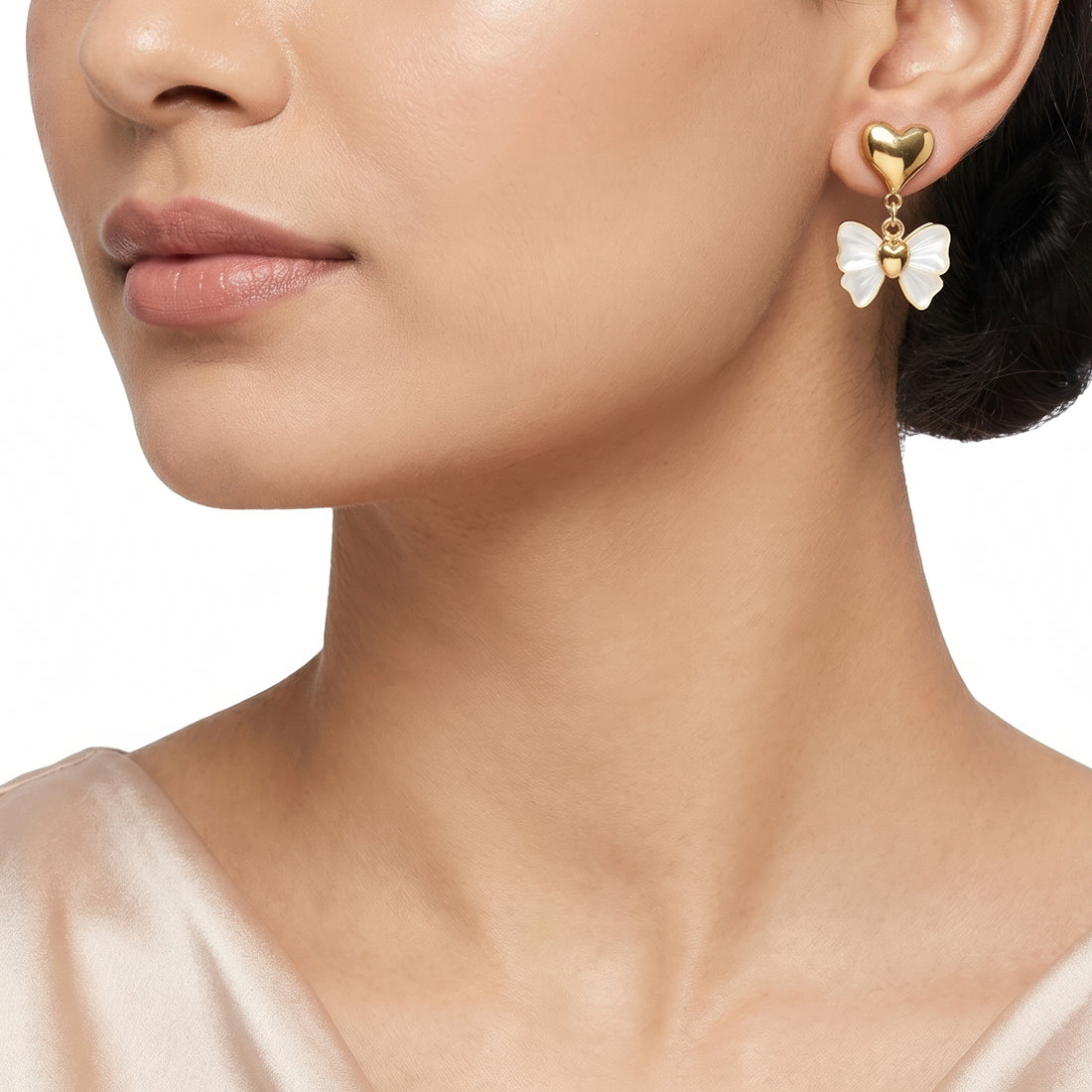 PRAO Earrings Anti-Tarnish Puffy Heart Bow Drop