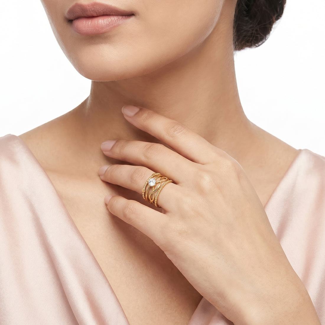 PRAO Ring Anti-Tarnish Infinity Beaded Broad Band (Adjustable Size)