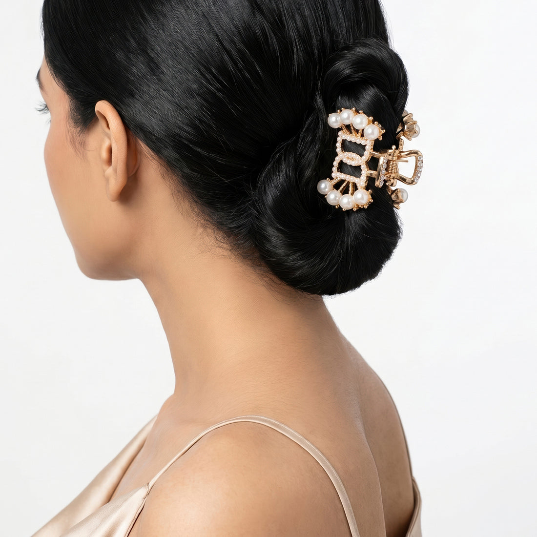 PRAO Hair Claw Clip Anti-Tarnish Pearl And Rhinestone