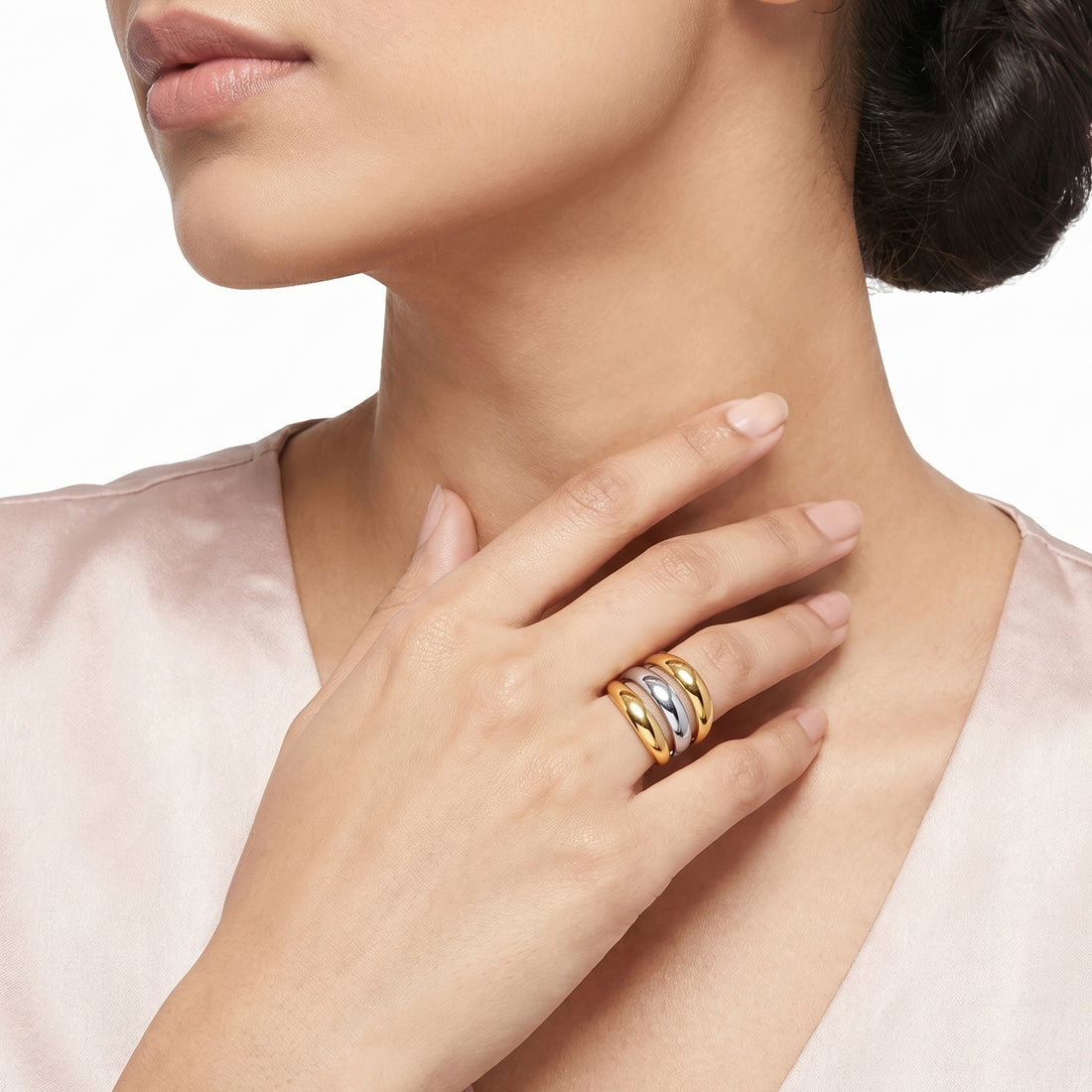 PRAO Ring Anti-Tarnish Three-Band Silver Tone  (Adjustable Size)