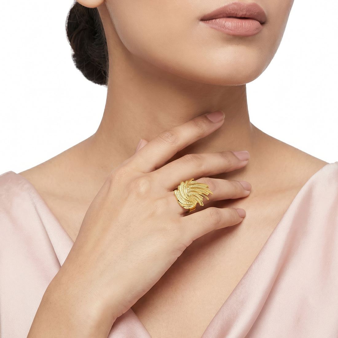 PRAO Ring Anti-Tarnish Textured Swirl Wing (Adjustable Size)
