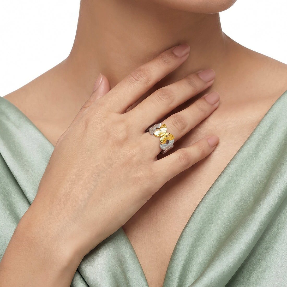 PRAO Ring Anti-Tarnish Gold & Silver Butterfly (Adjustable Size)