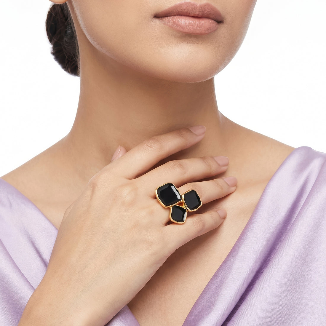 PRAO Ring Anti-Tarnish Interconnected Black Square Inlay (Adjustable Size)