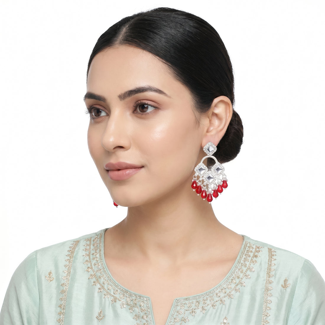 PRAO Earrings Anti-Tarnish Faux-Mirror Teardrop Crystal