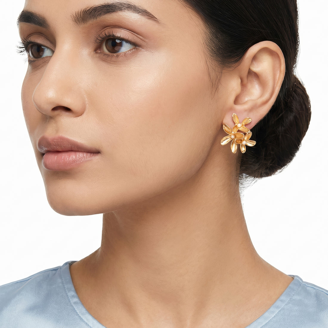PRAO Earrings Anti-Tarnish Floral Faux Pearl