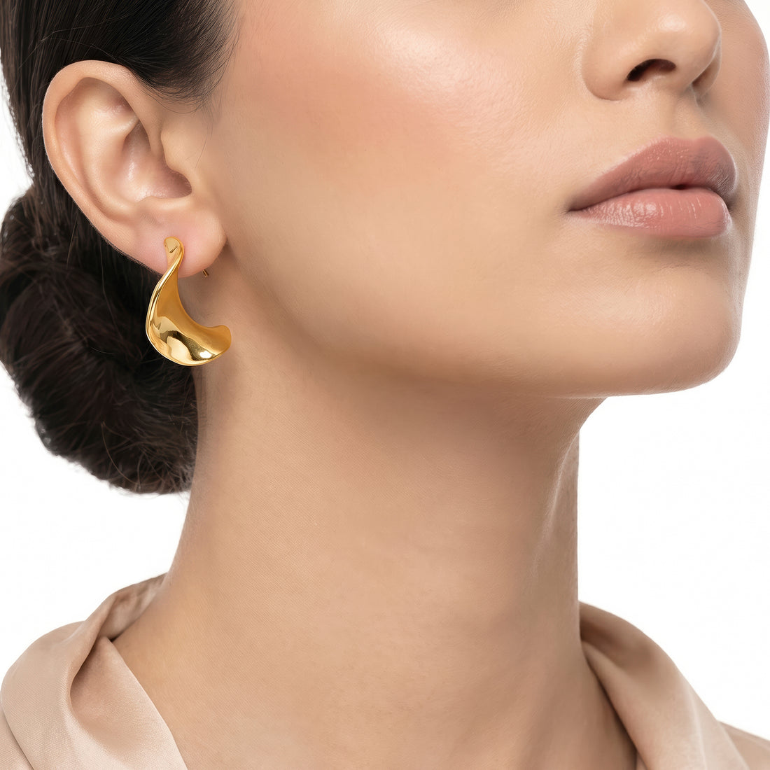 PRAO Earrings Anti-Tarnish Gold-Plated CCB Molten Hoops