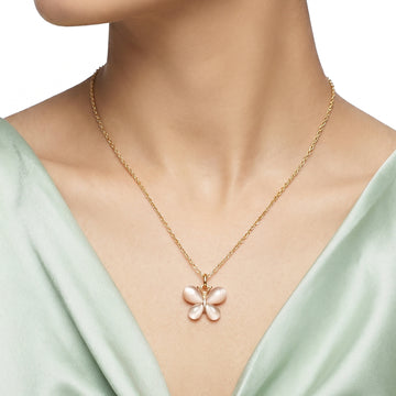 PRAO Necklace Anti-Tarnish Butterfly Monalisa Stone Pendant