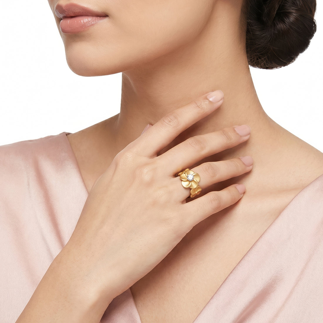 PRAO Ring Anti-Tarnish Plumeria Floral Solitaire (Adjustable Size)