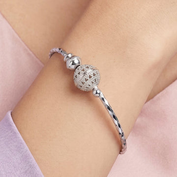PRAO Bracelet Anti-Tarnish Textured Bangle Filigree Bead Design (Adjustable Size)