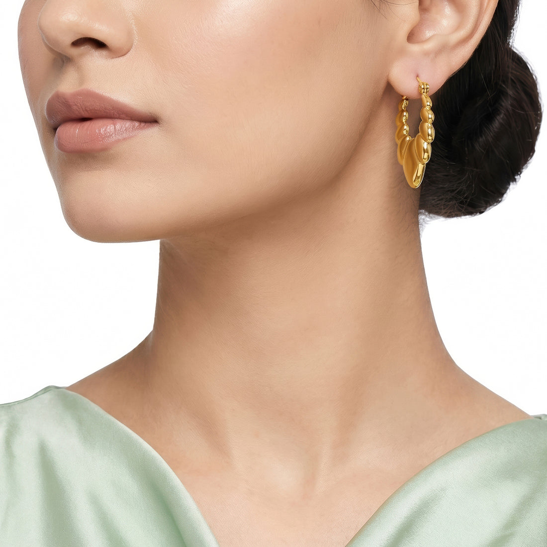 PRAO Earrings Anti-Tarnish Crescent Seashell Texture Hoops