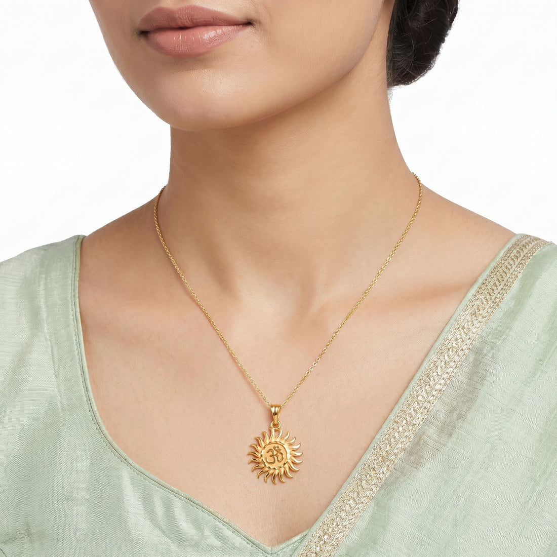 PRAO Necklace Anti-Tarnish Sunburst OM Pendant