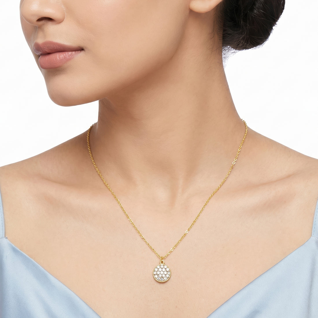 PRAO Necklace Anti-Tarnish Pavé Crystal Medallion