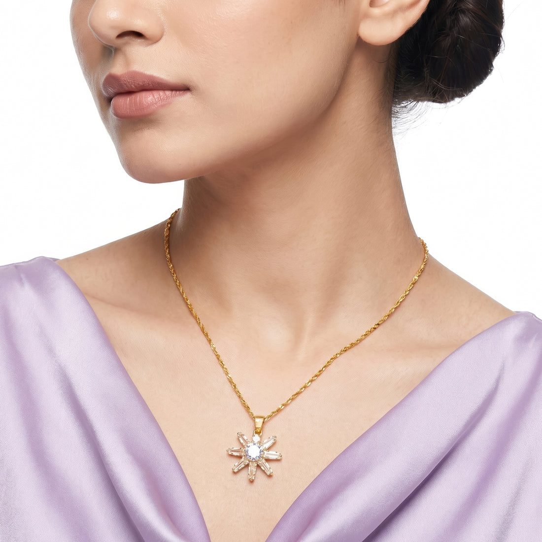 PRAO Necklace Anti-Tarnish Celestial Starburst Crystal Pendant