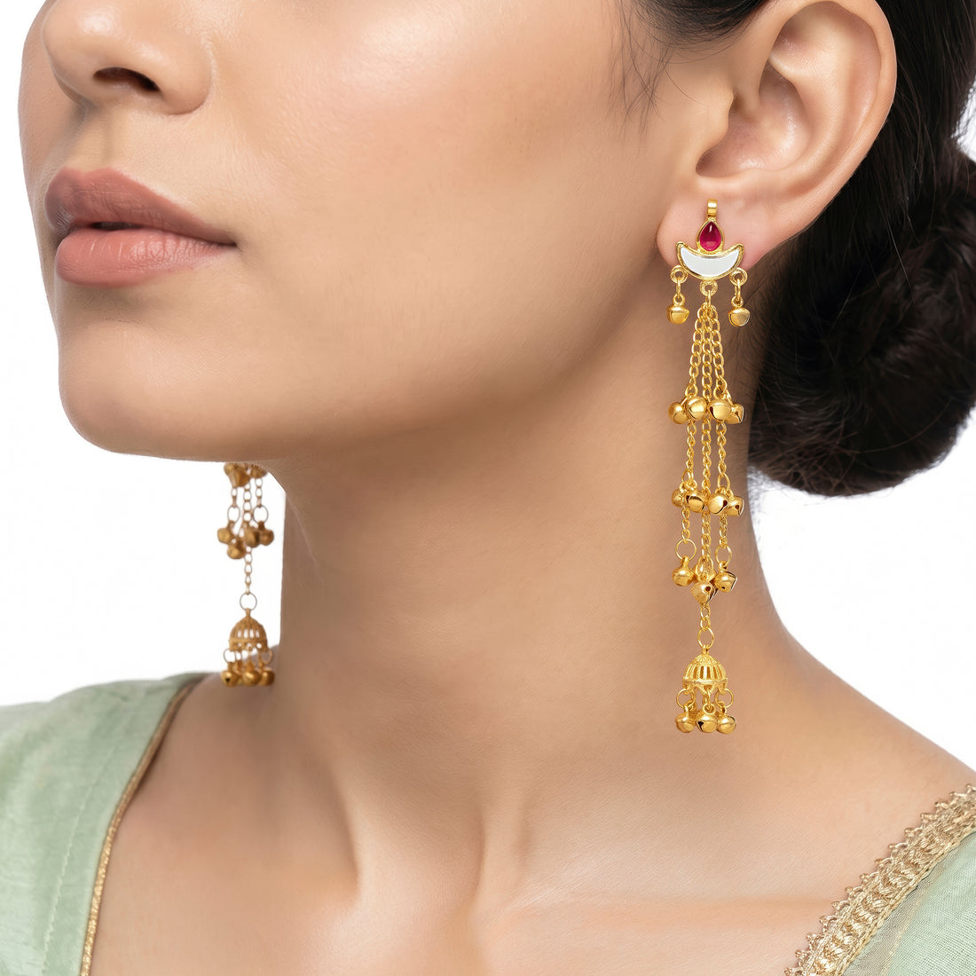 PRAO Earrings Anti-Tarnish Mirror Diyas Long Kashmiri Drops