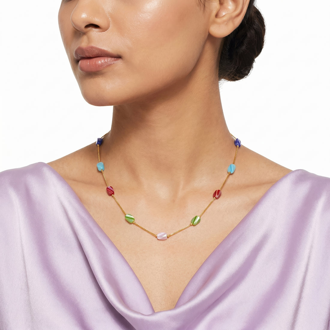 PRAO Necklace Anti-Tarnish Multicolor Beaded Spacer Chain