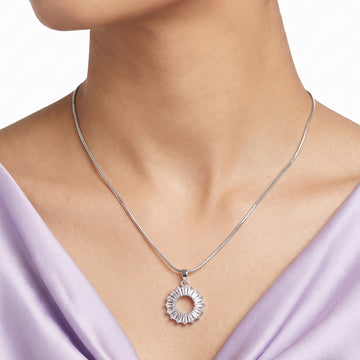 PRAO Necklace Anti-Tarnish Circular Baguette Stone Pendant