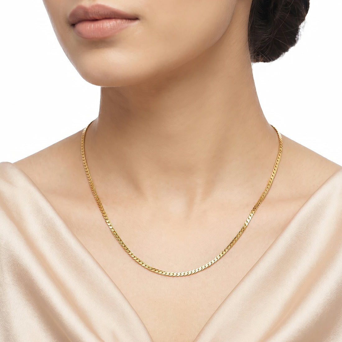 PRAO Necklace Anti-Tarnish Flat Curb Chain